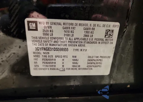 2013 Cadillac Srx Luxury Collection z USA, uszkodzony, nr VIN 3GYFNGE31DS598955